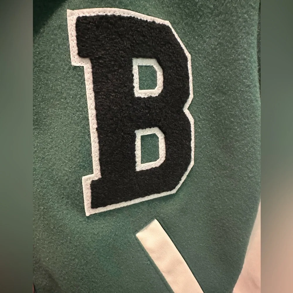 Love Tree Forest Green and Cream Varsity Jacket - Picture 6 of 10